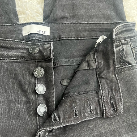 VERVET Black Night Reflection High Rise Distressed Crop Skinny Jeans - Size 16 - Picture 4 of 10